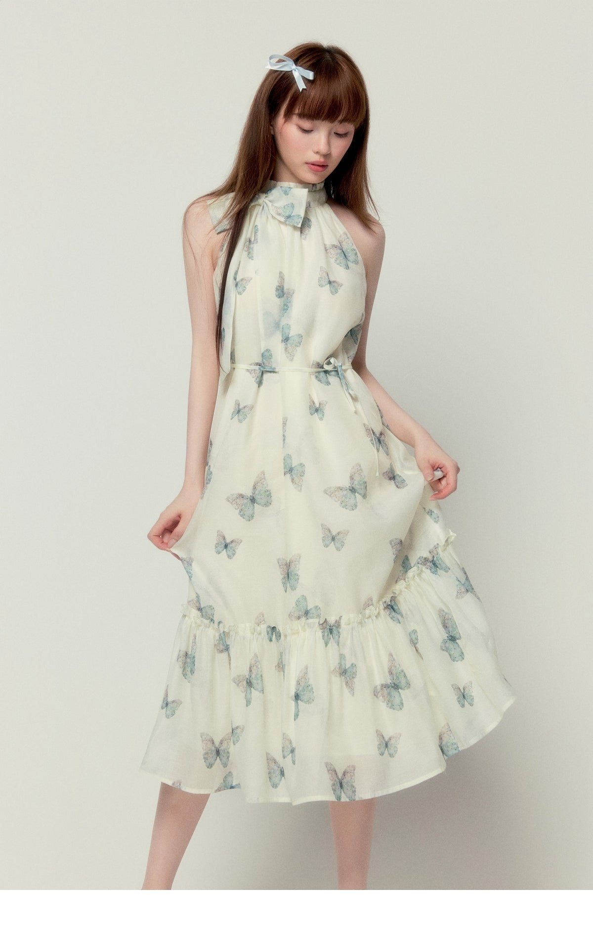 Butterfly Print Halter Neck Dress