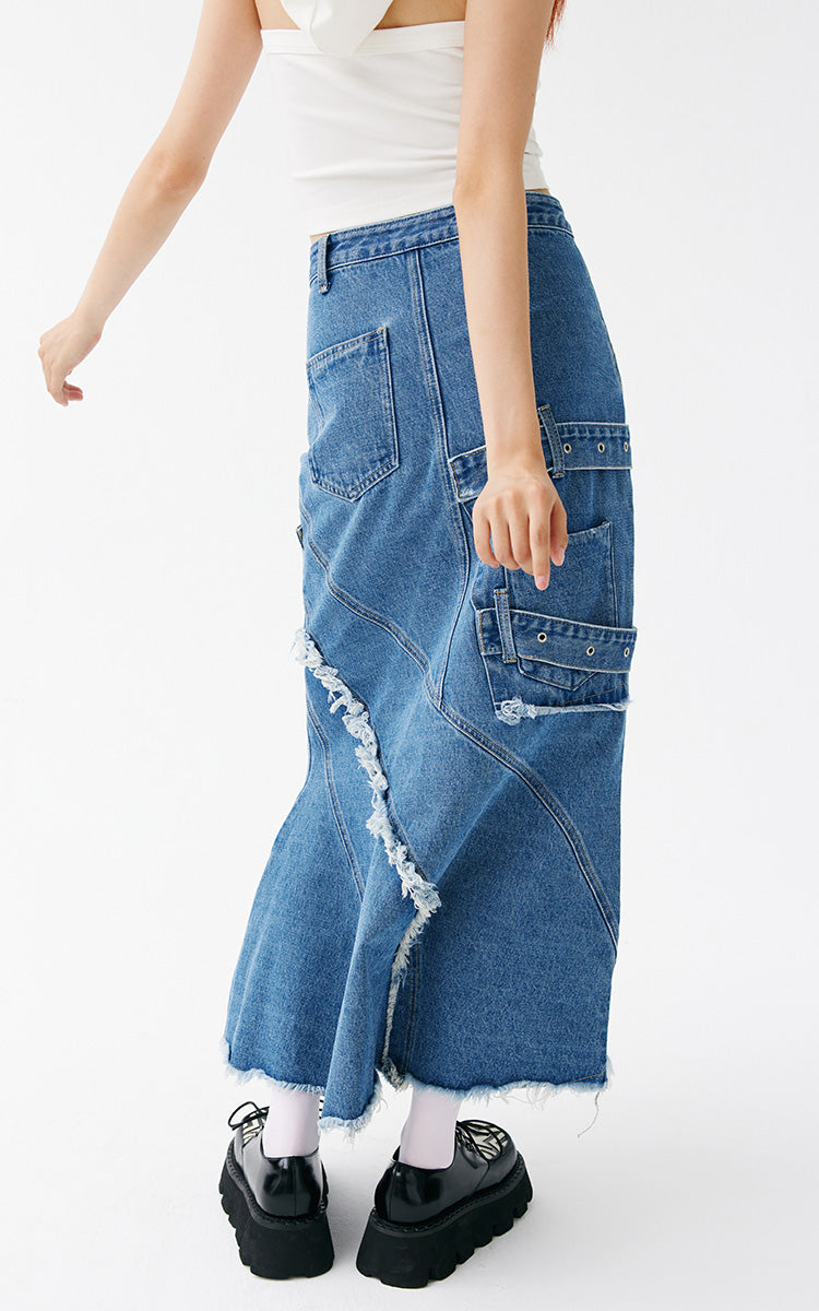 Loose Fit Damaged Star Shape Denim Setup