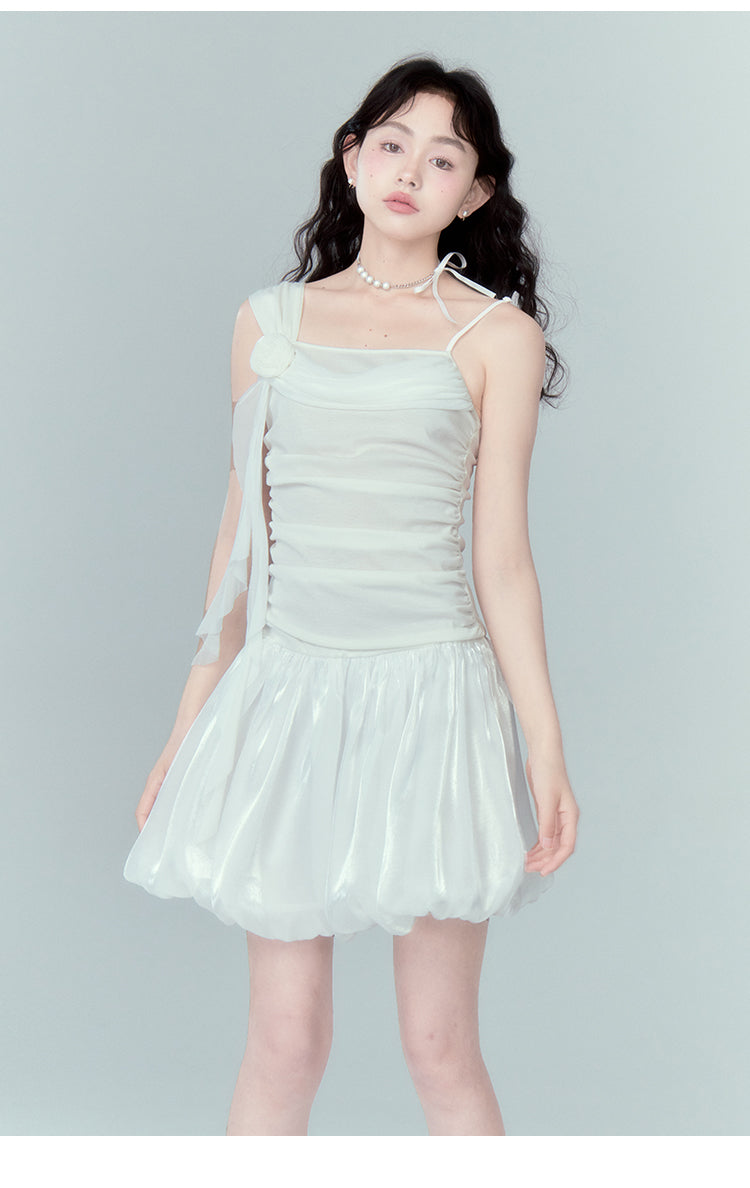 Satin Short Sleeve Suspender Dress