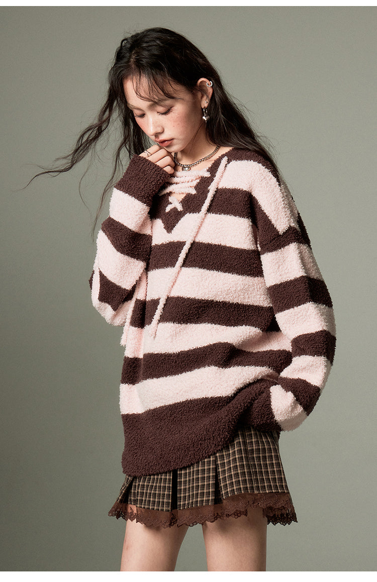 Loose Fit V-Neck Stripe Knit