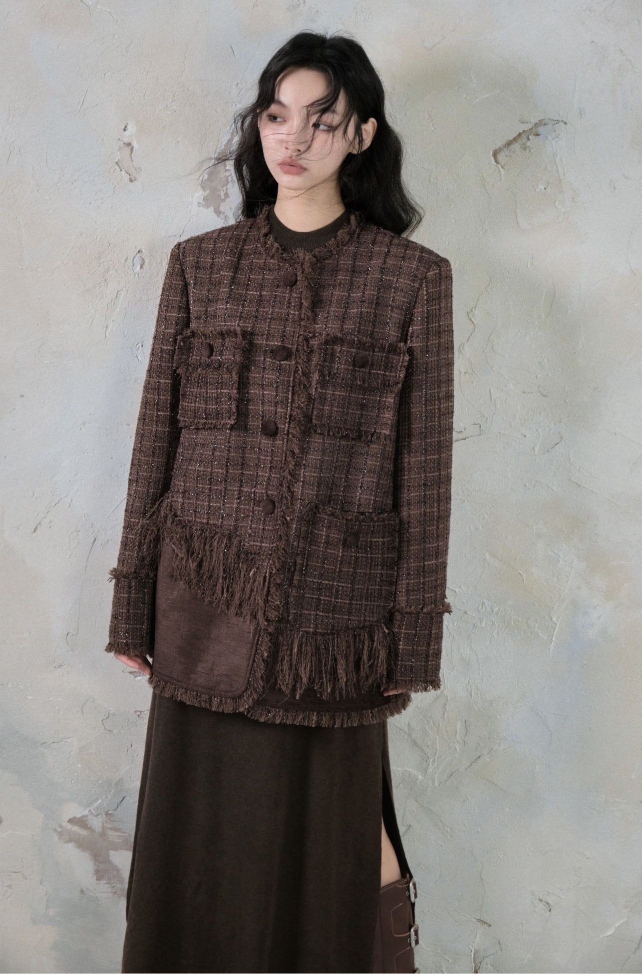 tweed loose tassel short coat