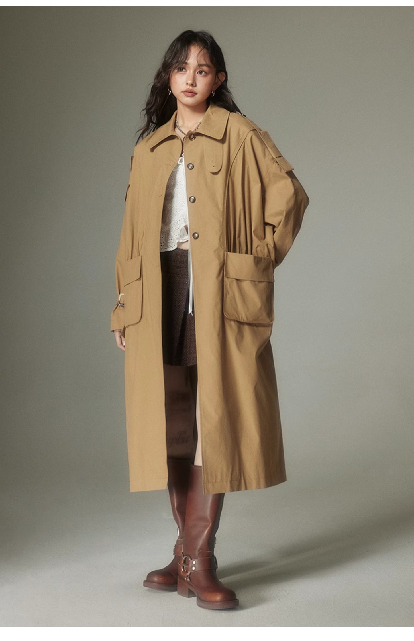 Khaki Retro British Long Trench Coat