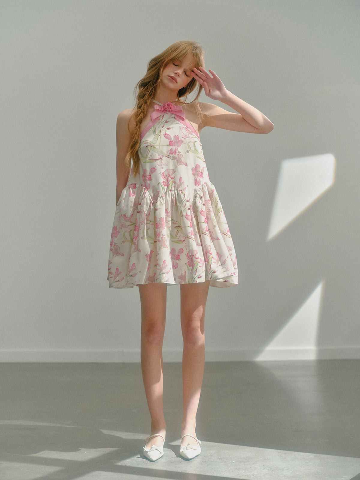 Halter Neck Printed Ribbon Dress