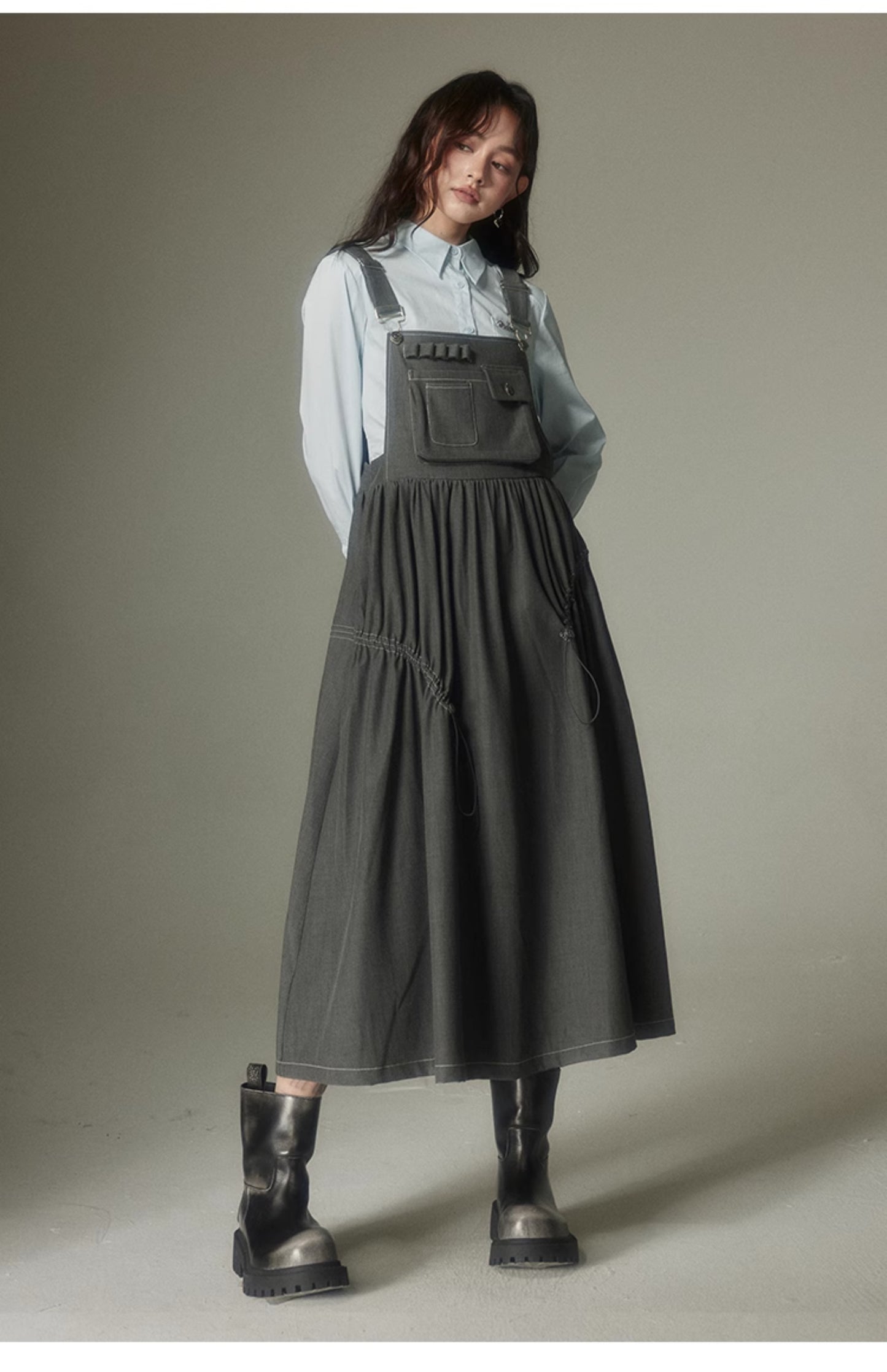 College Style Gray Suspender Skirt