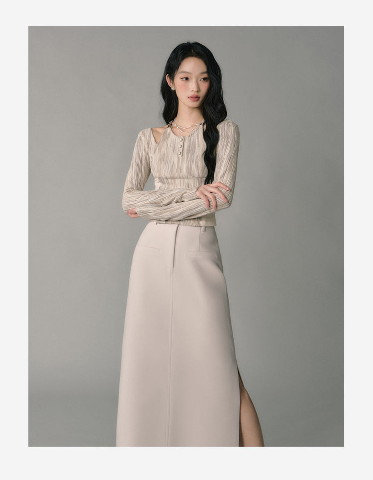 French Apricot High Waist Slim Straight Skirt