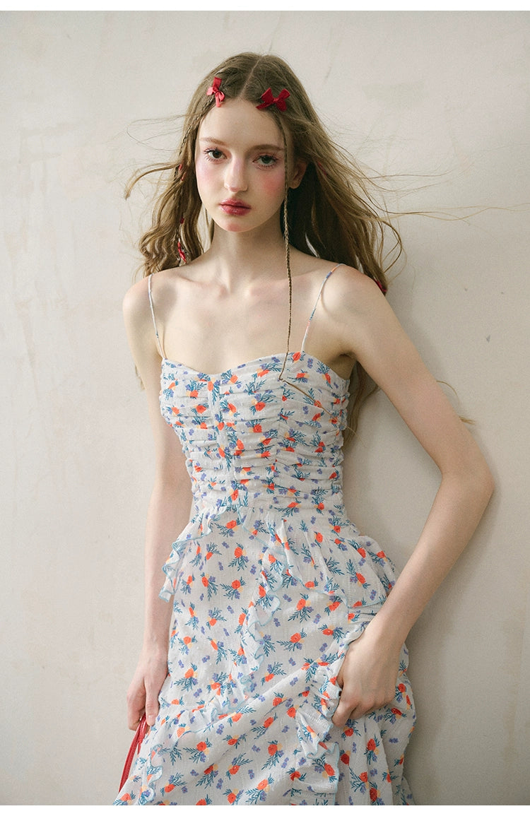 Square Neck Suspender Floral Dress