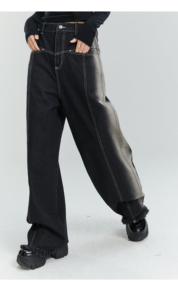 Loose Straight Washed Denim Pants