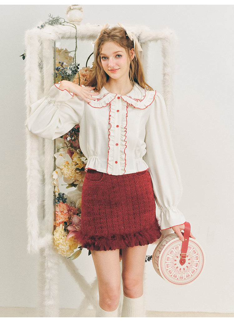 red velvet ribbon lace bubble shirt