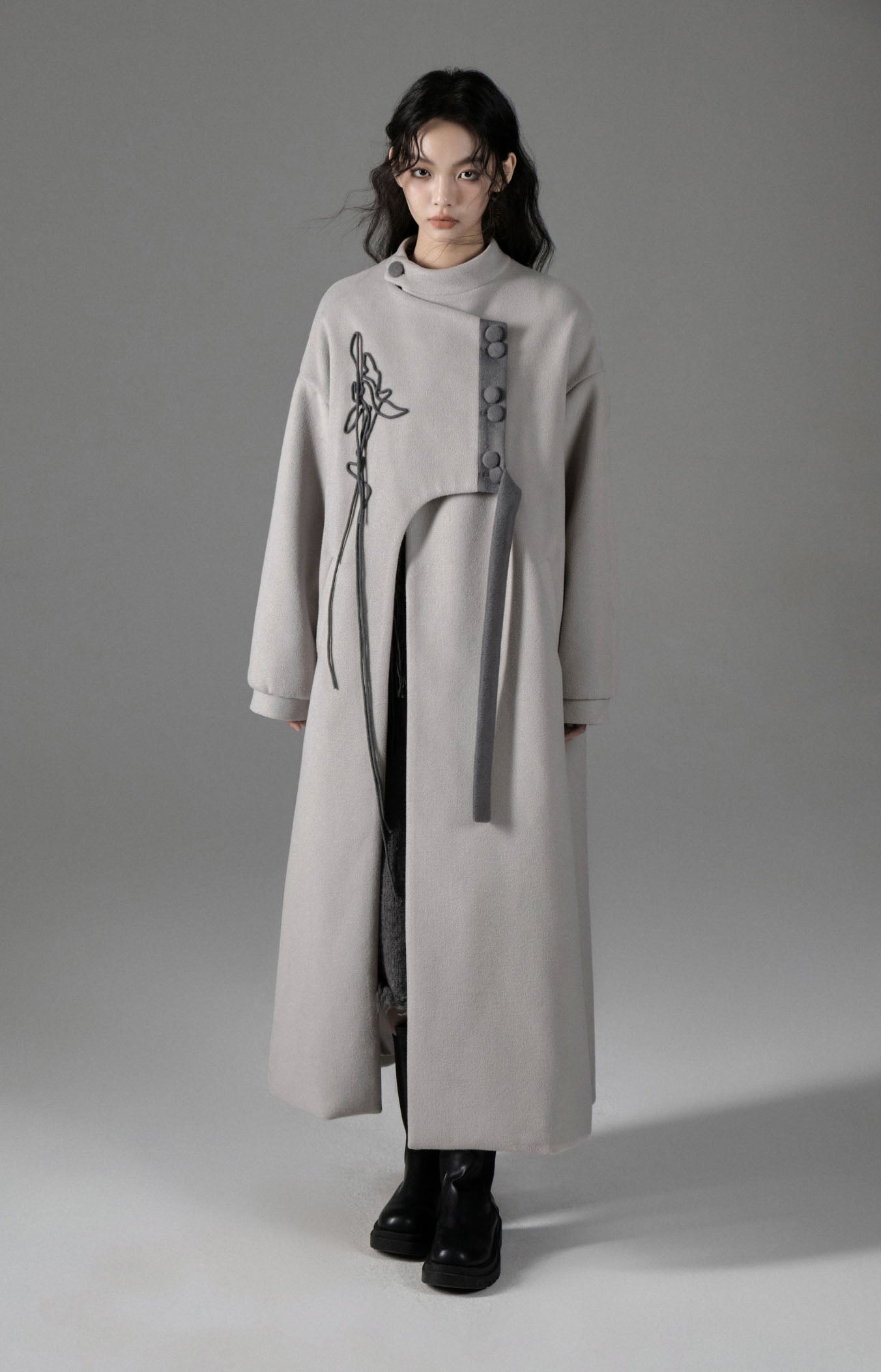 Iris design mid-length new Chinese style national style wool coat jacket