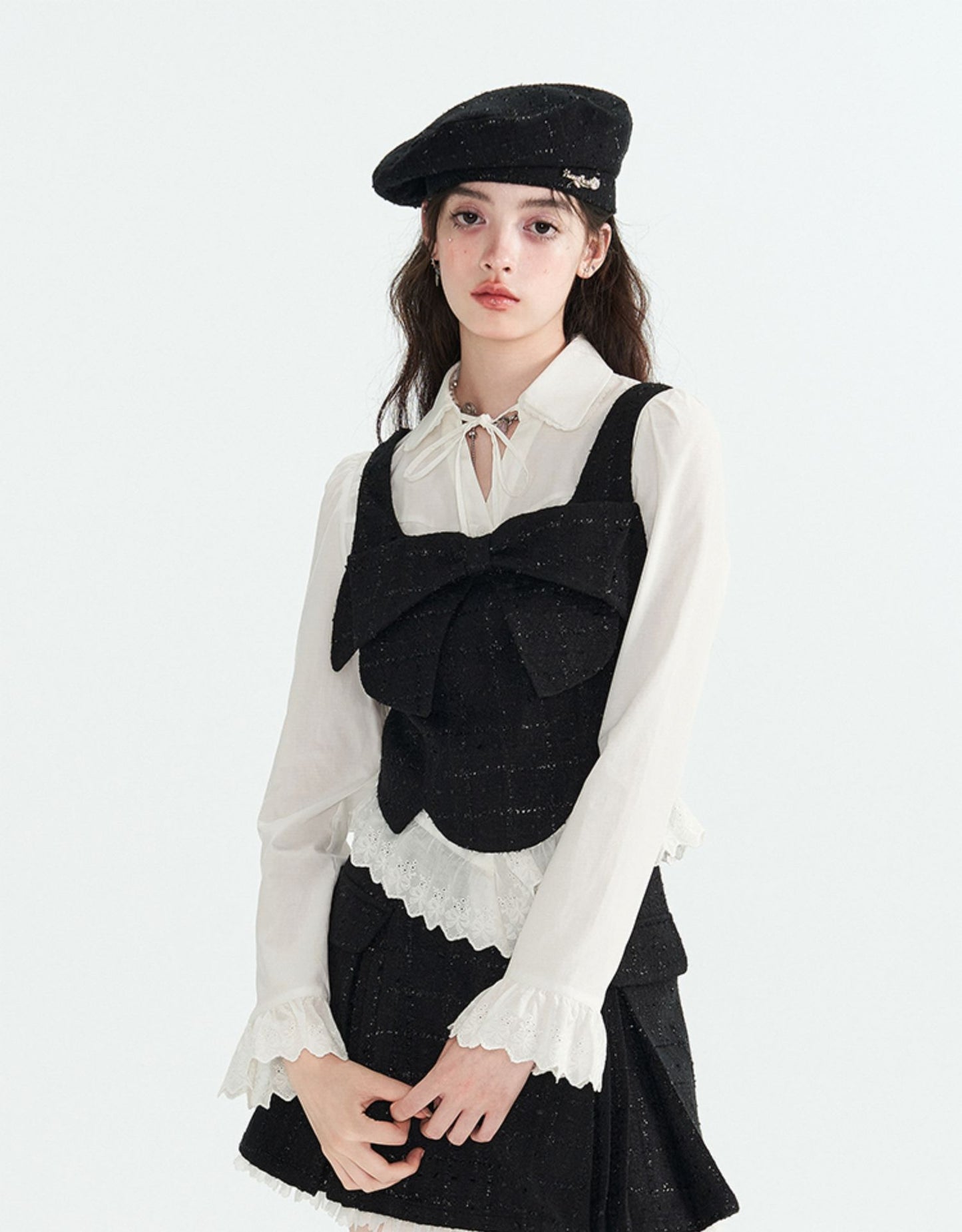 Autumn V-Neck Strap Lace Shirt