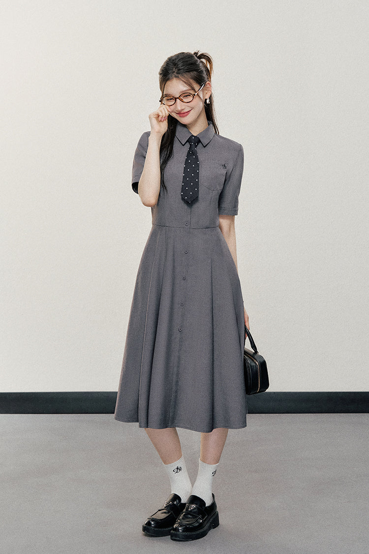 Pleated Polo Collar Dress