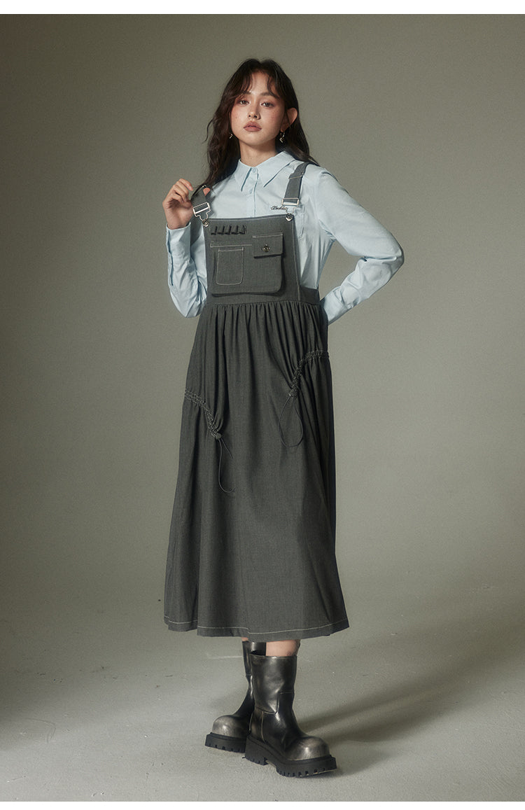 College Style Gray Suspender Skirt