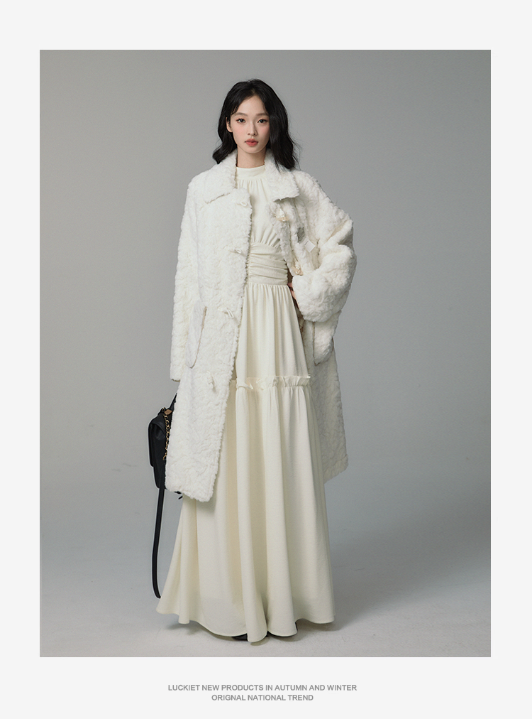 lamb velvet horn button fur coat