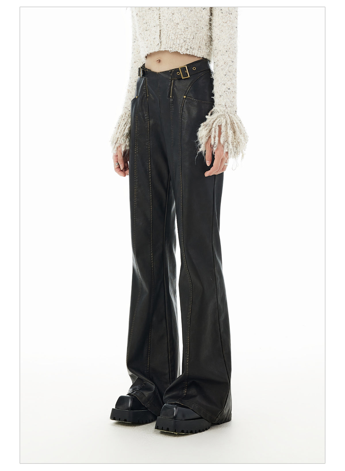 V-Waist PU Leather Pants