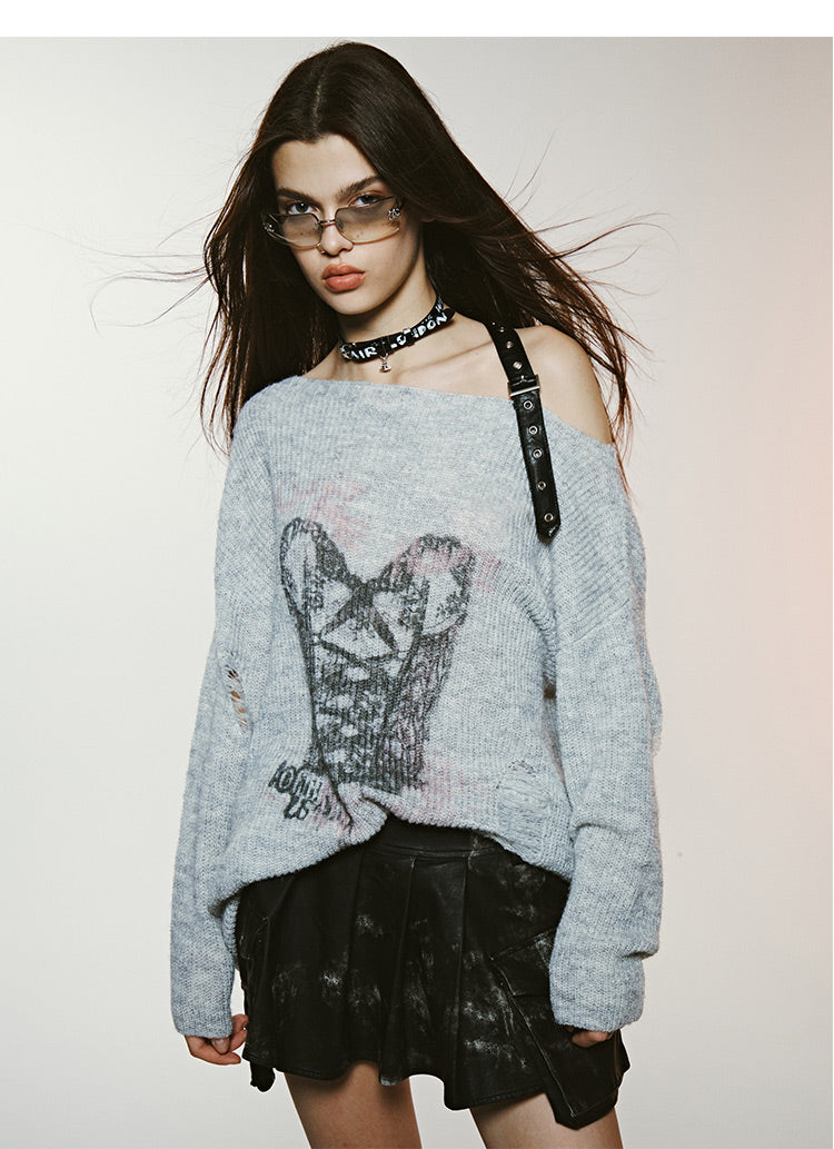 Shoulder-Viewing Printed SweaterWool Sweater