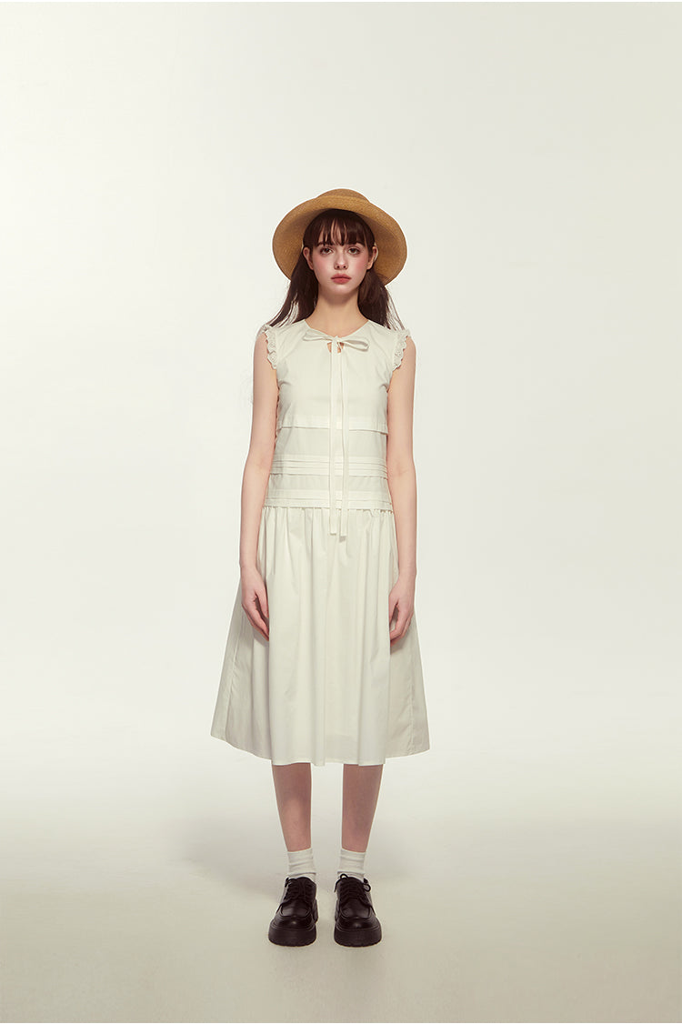 French Pleated Sleeveless Dress