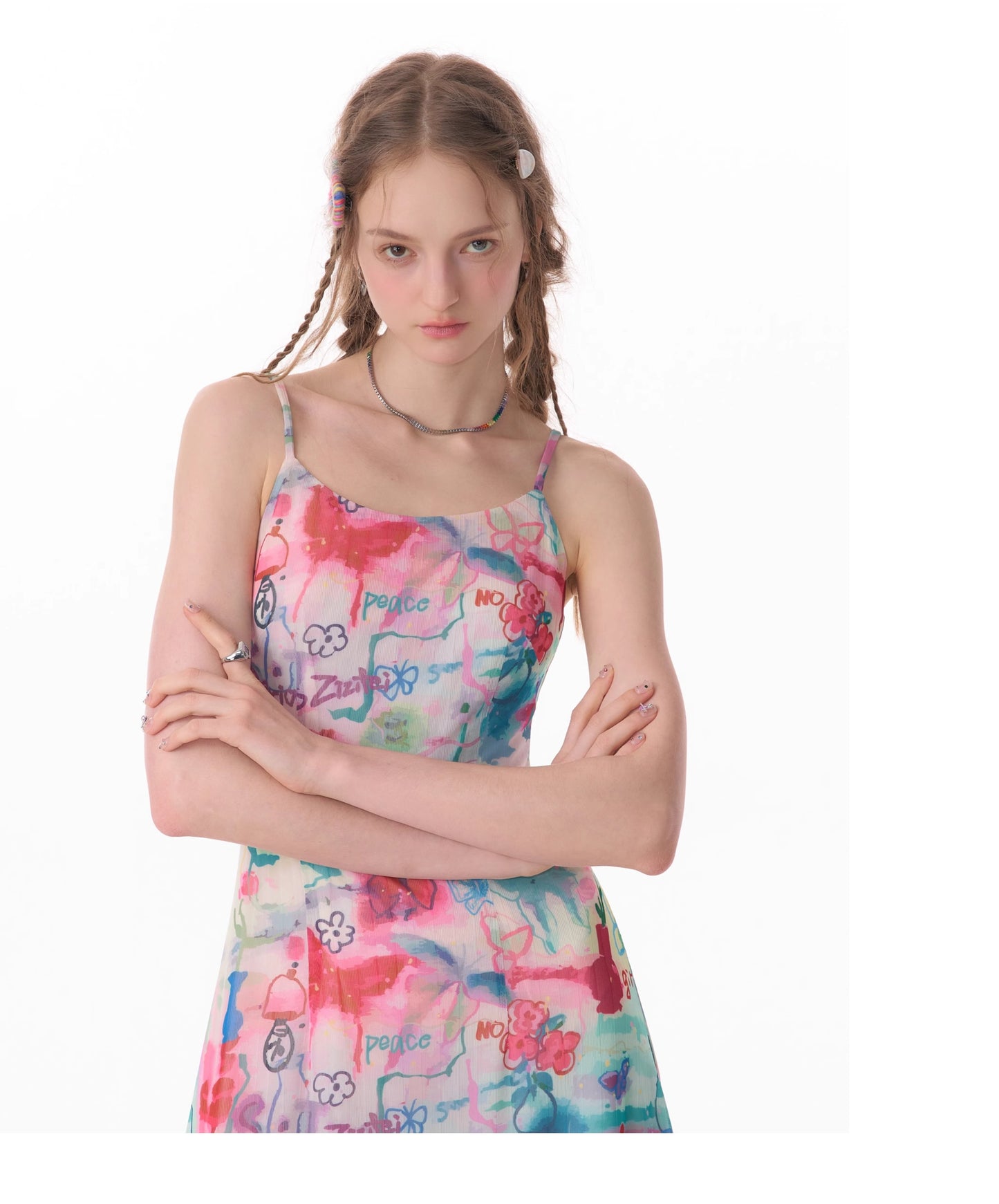 Graffiti butterfly print suspender dress