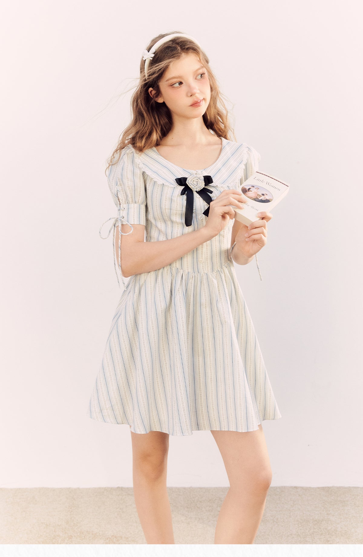 Girly Style Blue Stripe Shirt Dress