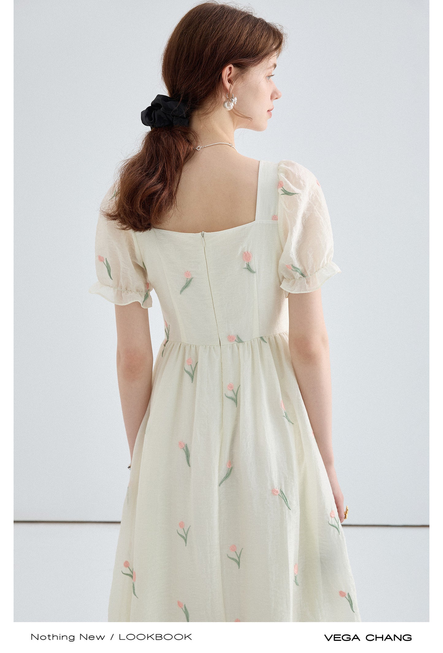 French Retro Puff Sleeve Dress