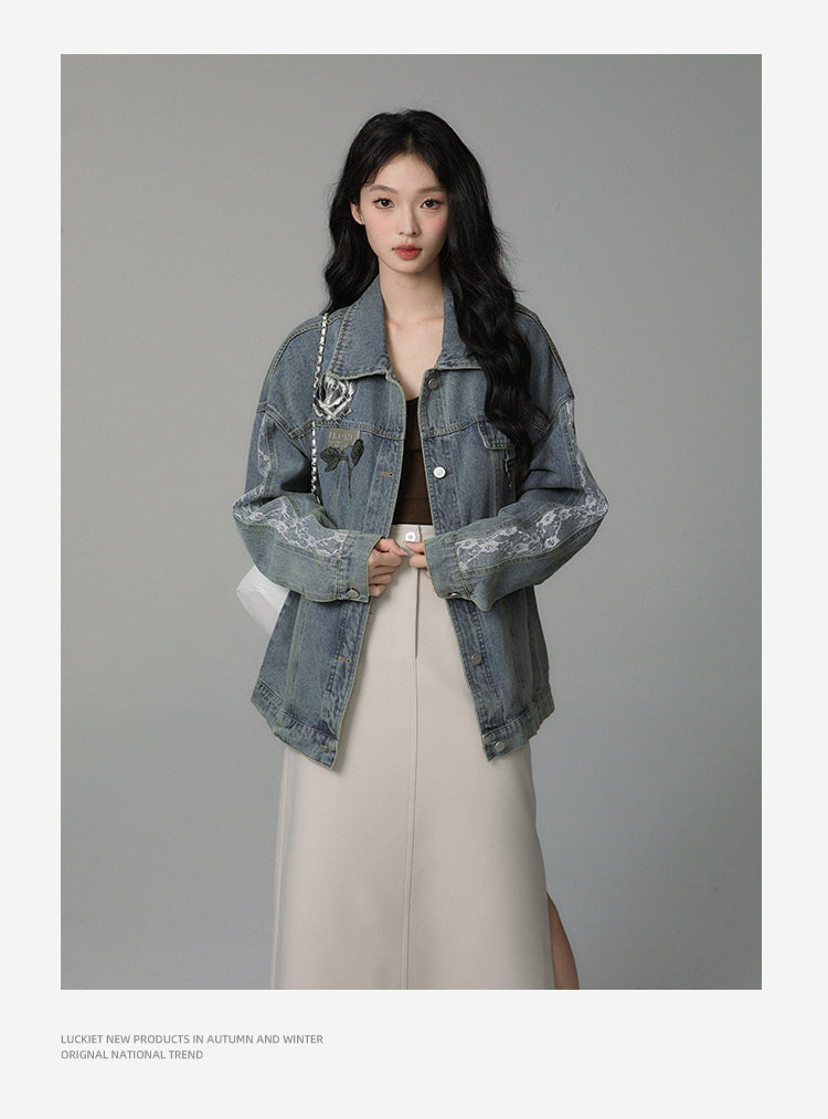 design rose denim jacket