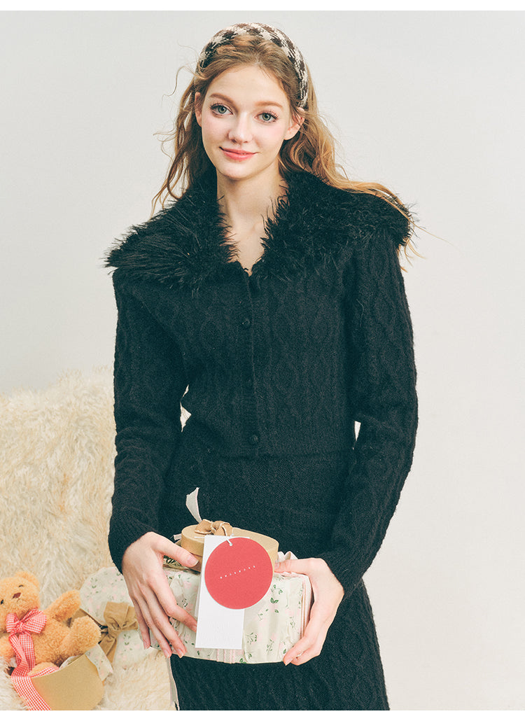 2-piece wool knit skirt suit set