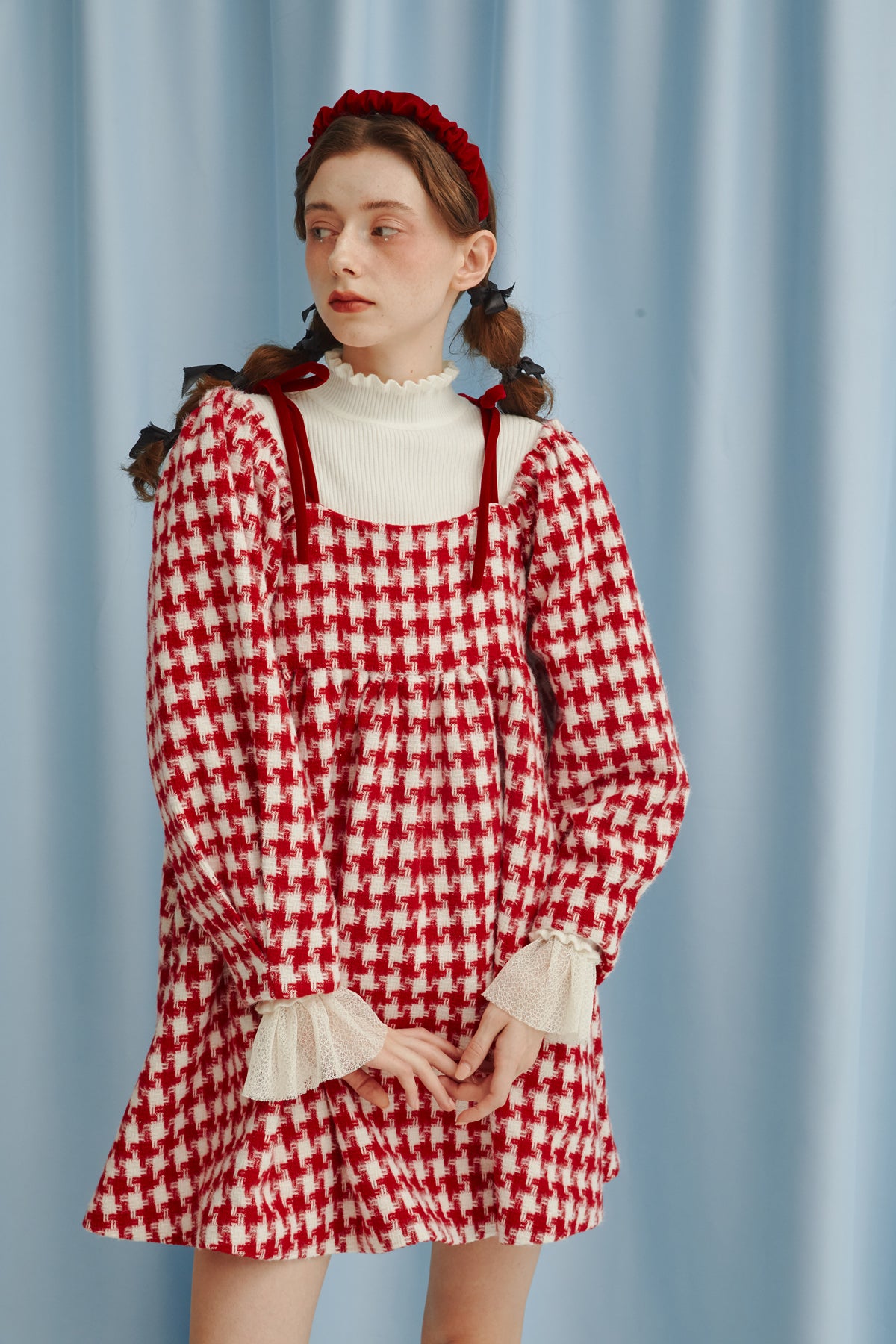 Wool Plaid Off-the-shoulder Suspender Dress