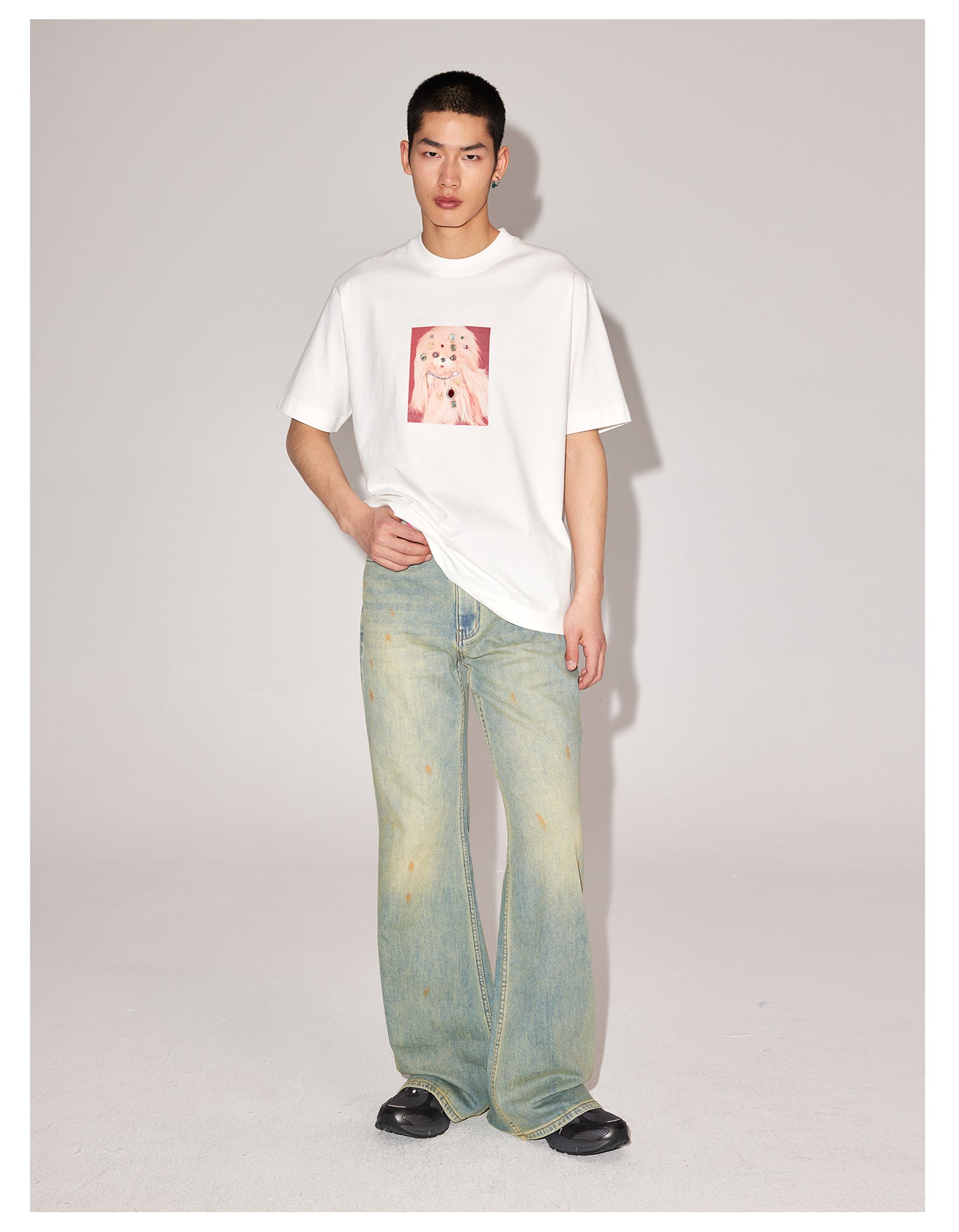 Loose straight flare wish denim pants