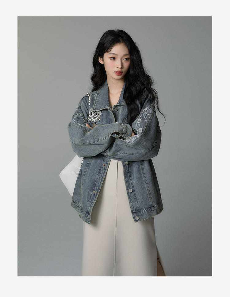 design rose denim jacket