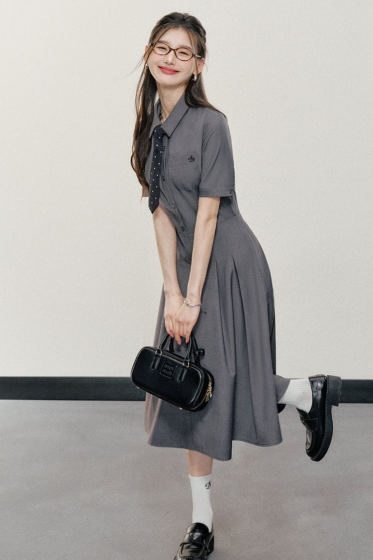 Pleated Polo Collar Dress