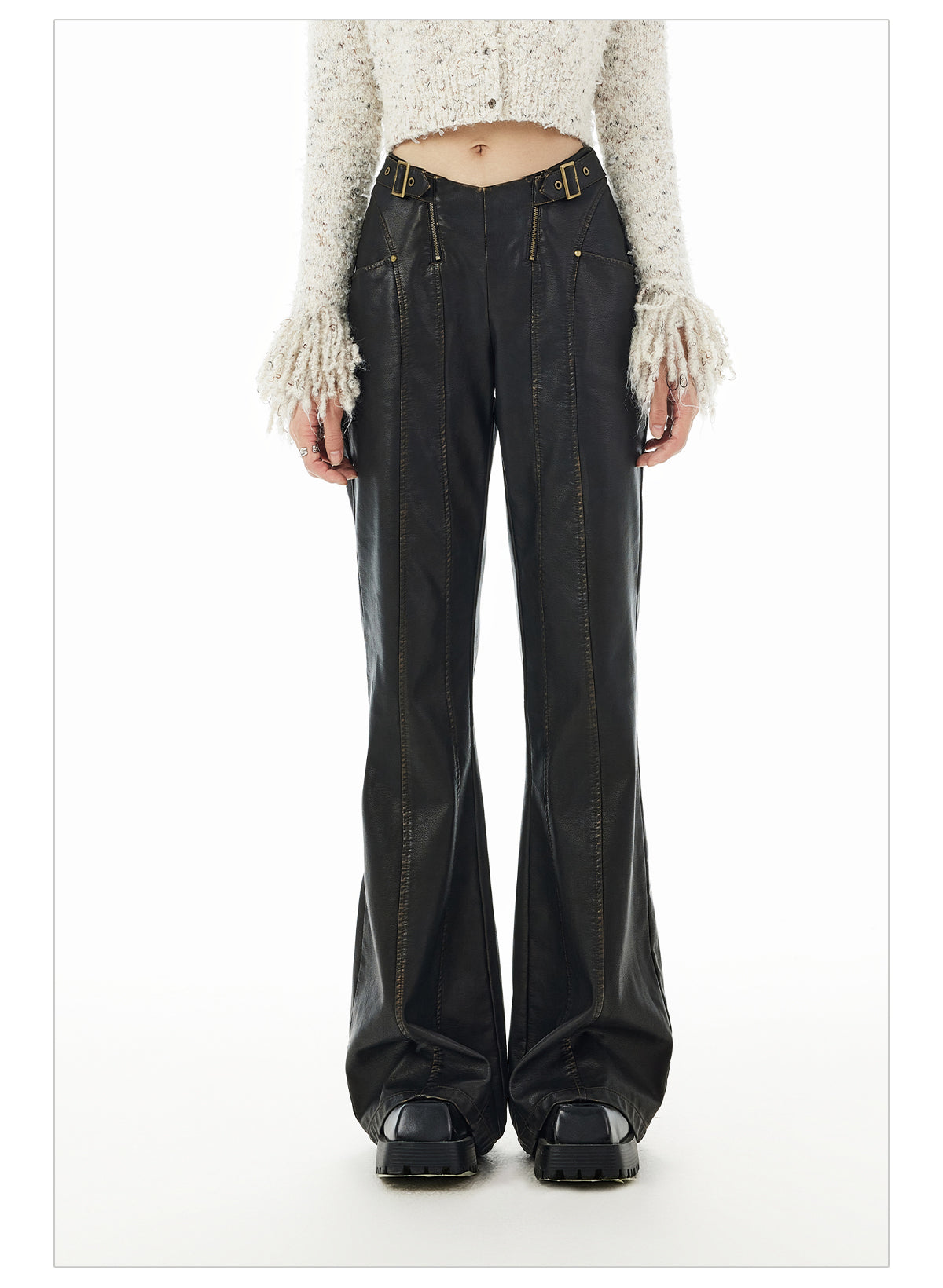 V-Waist PU Leather Pants