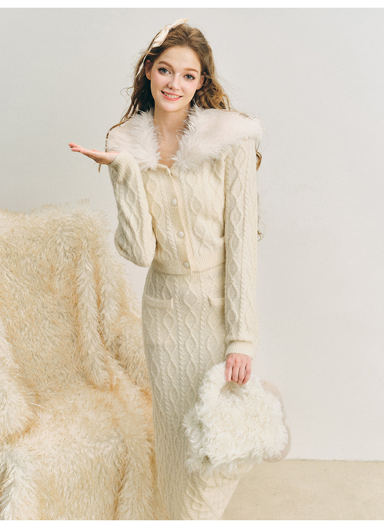 2-piece wool knit skirt suit set