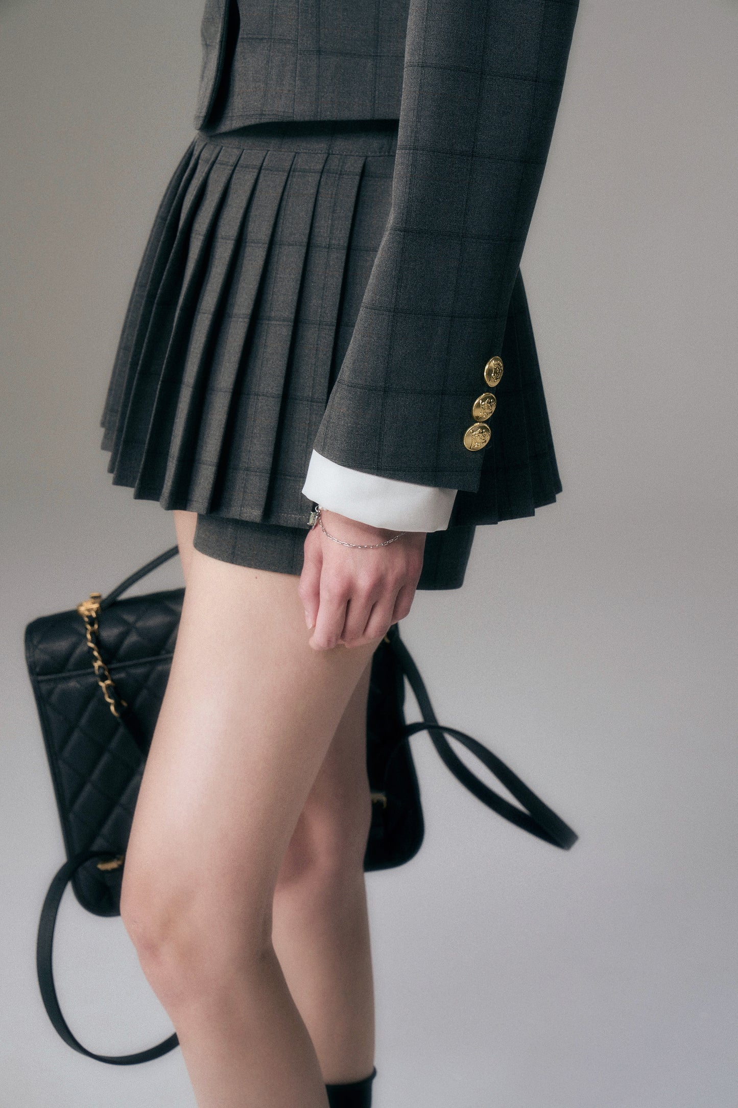 College Style Pleated Short Length Jacket & Skirt