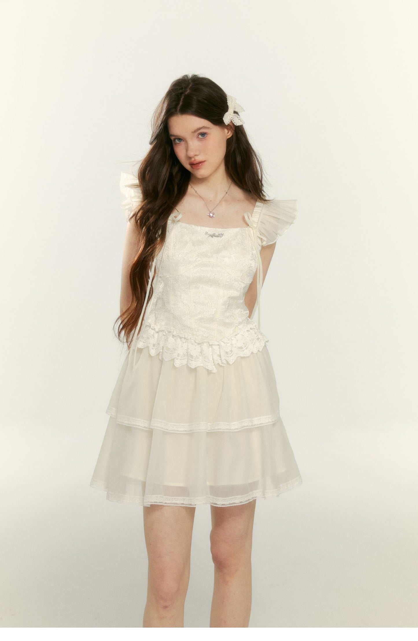 Pearl Flying Sleeves Cake Waist Dress