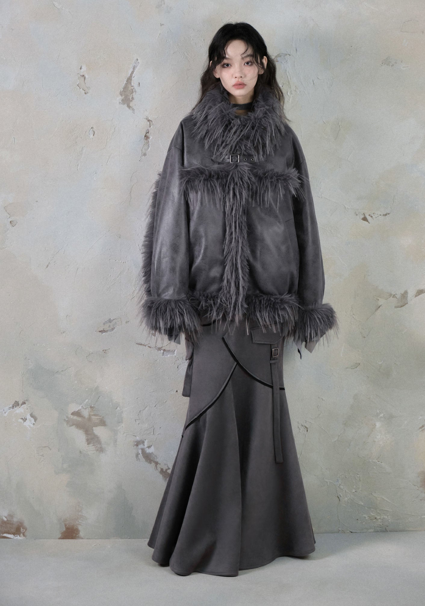 Island Plush Splice Suede Fur Jacket