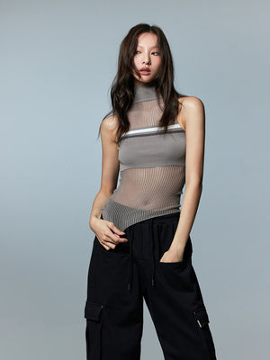 Turtleneck Lace Sleeveless Knit