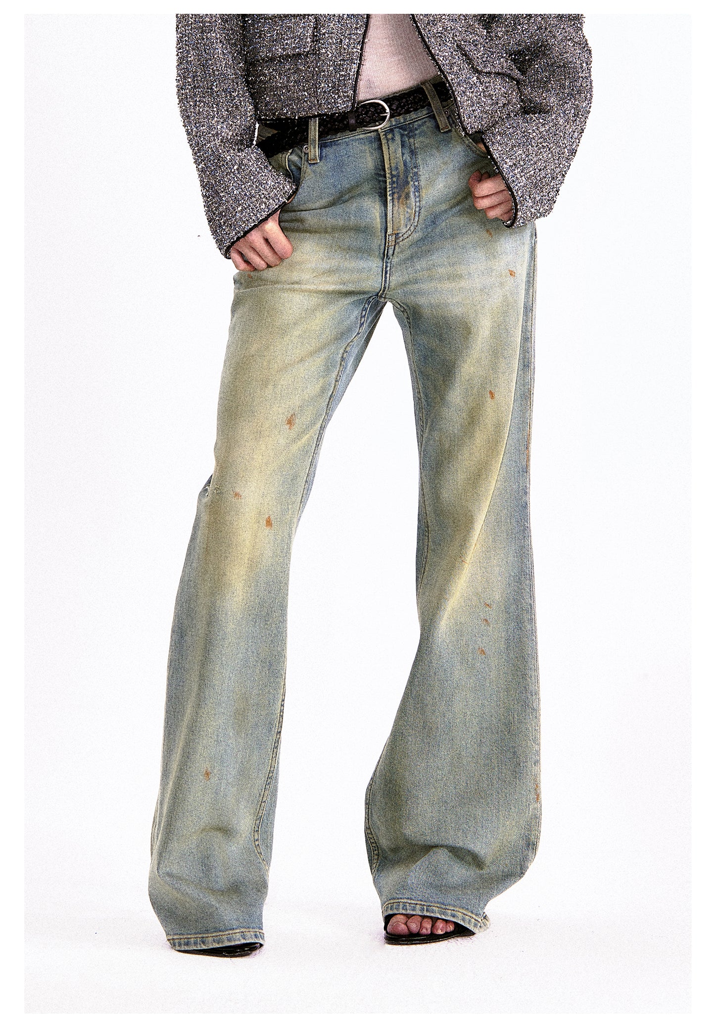 Loose straight flare wish denim pants