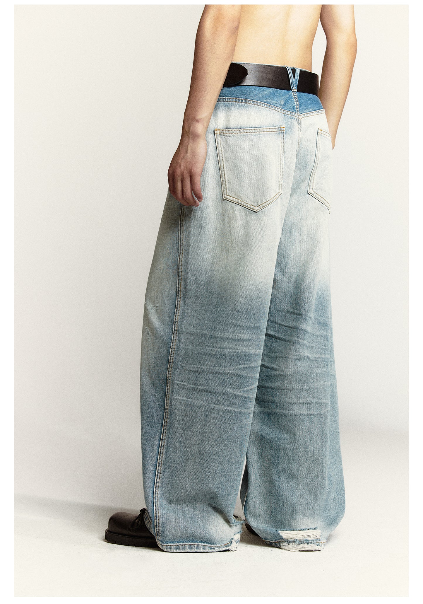 Wide-leg flared washed retro denim pants