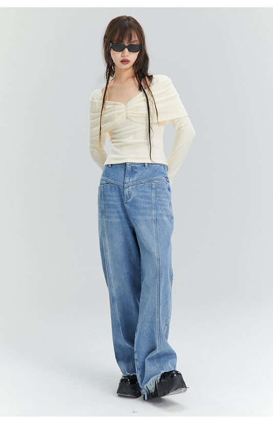 Loose Straight Washed Denim Pants