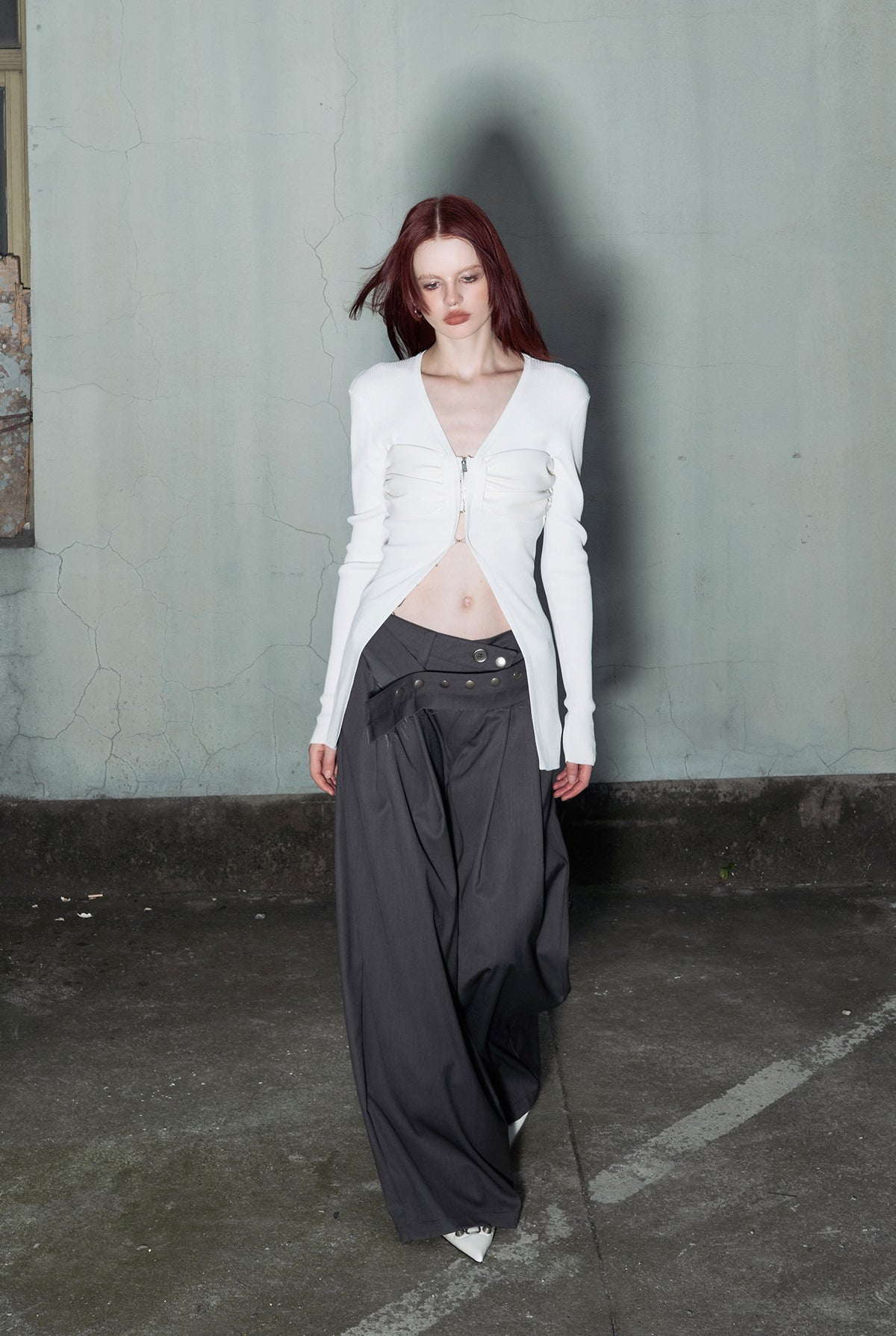 Irregular Waist Wide Straight Slacks Pants