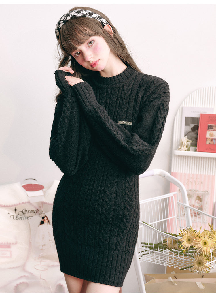 slim waist long sleeve knit dress