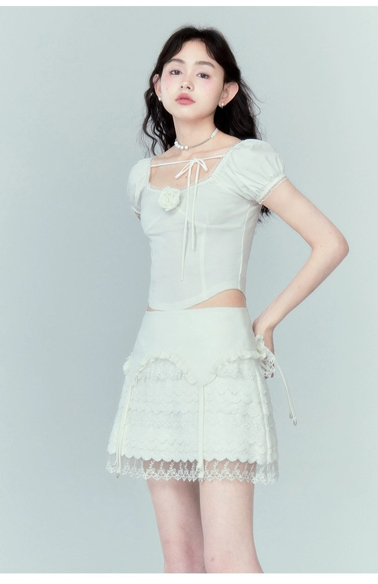 Lace Slim Fit Short Length Skirt