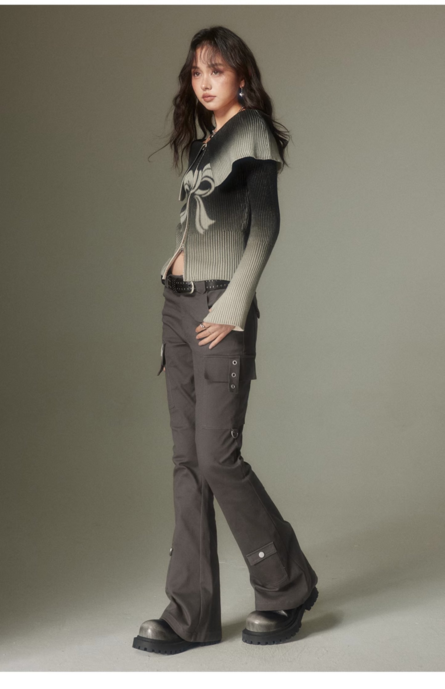 Slim Fit Multi Pocket Retro Flare Pants