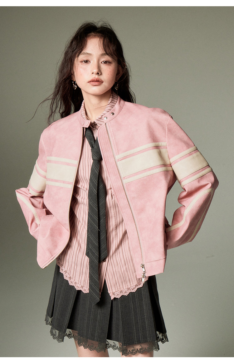 Retro Pink Leather Jacket