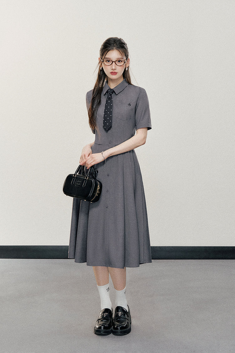 Pleated Polo Collar Dress