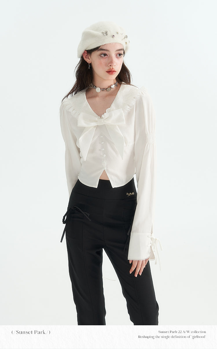 Short length ruffle ribbon shirt