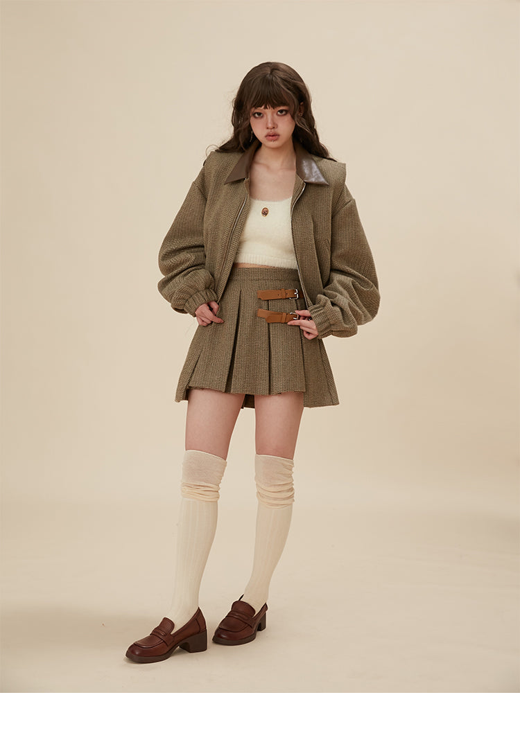 British formal short jacket & short pleated skirt setup