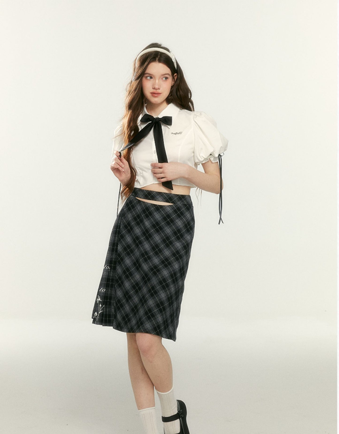 Original Print Plaid Hip Skirt