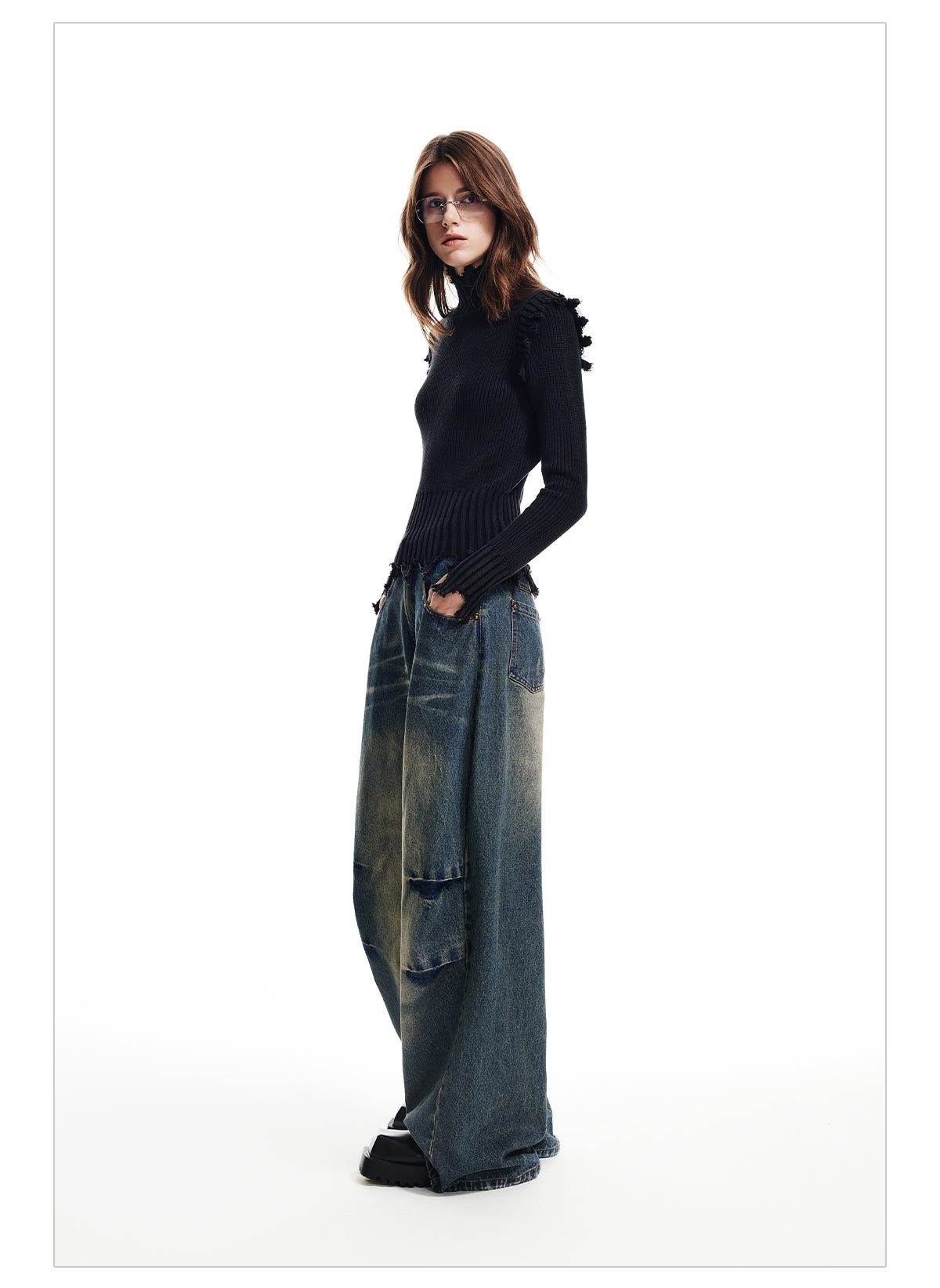 Retro-wash wide-leg jeans