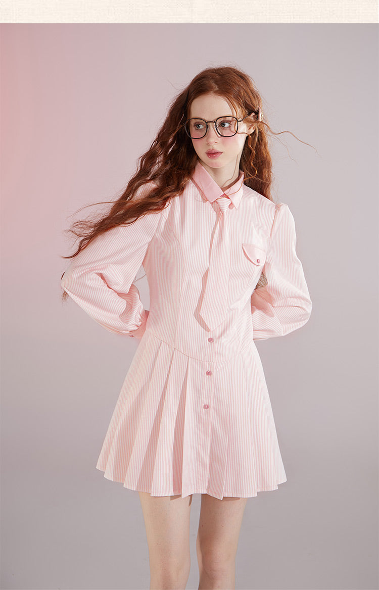 Casual Pink Stripe Shirtdress