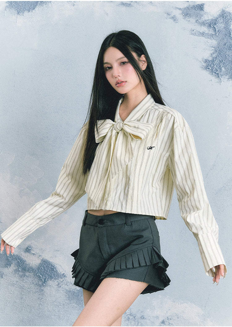 Short length front ribbon stripe shirt